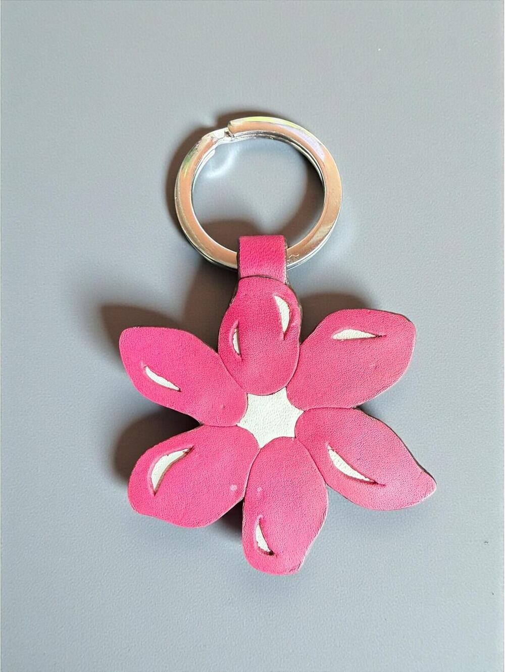 Coach Pink Leather Flower Keychain